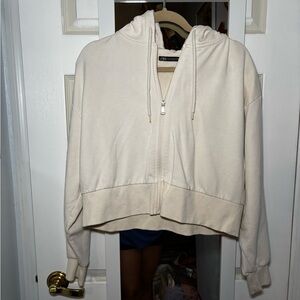 Zara Off-White Zip-Up Hoodie